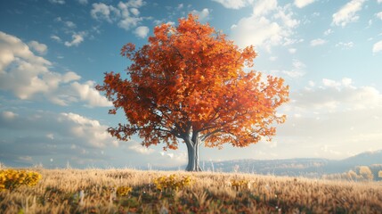 Fototapeta premium An isolated maple tree in autumn.