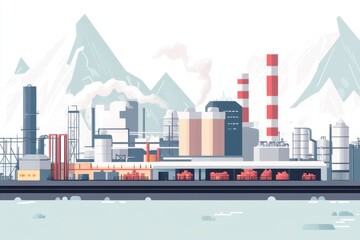 Industrial landscape with minimalistic factory design in mountainous environment