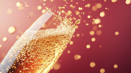 A sparkling glass of champagne, bubbles rising, set against a warm, festive background, perfect for celebrations and toasting special moments.