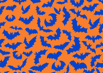 Halloween bats cloud seamless pattern. Template Hauntingly vector tile, featuring a nocturnal fly of winged vampire creature black silhouettes. Seamless pattern bats fly for holiday Halloween.