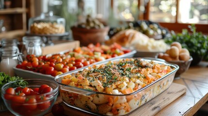 Fototapeta premium Home Cooking, vibrant colors, fresh ingredients, cozy setting, inviting