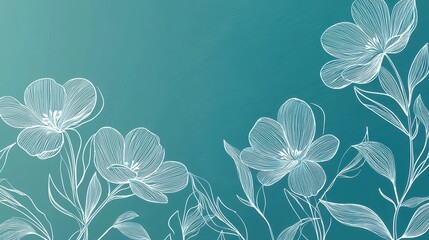 Simple and elegant floral design featuring white outlined flowers and leaves against a blue background. Perfect for use in stationery, invitations, or design templates, ideal for nature-inspired theme