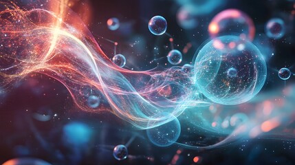 Obraz premium Cosmic Dance of Quantum Particles Visualizing the Wonders of Subatomic Realms