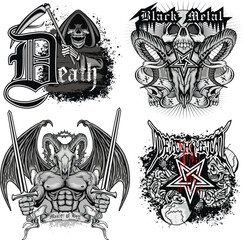 set, gothic sign with skull, grunge vintage design t shirts