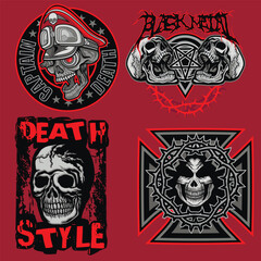 set, gothic sign with skull, grunge vintage design t shirts