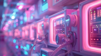 Medical Equipment, vibrant colors, hospital setting, close-up, detailed