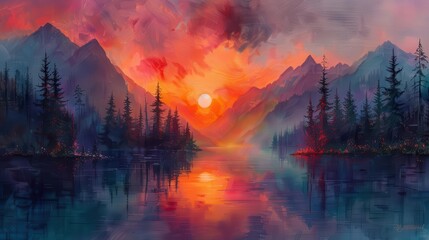 Fototapeta premium Mental Health, serene environment, vibrant colors, peaceful scenes, inviting