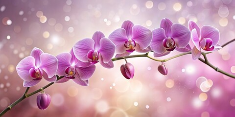 Fototapeta premium Elegant Purple Orchids on Soft Pink Background with Bokeh Effect for Floral Decor, Nature Photography, and Aesthetic Home Design