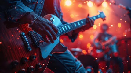 Obraz premium Music Band, dynamic action, vibrant colors, stage setting, energetic