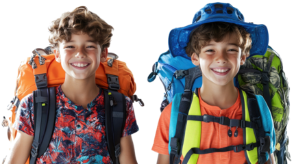 Smiling Students Posing With Backpacks in Adventure-Ready Gear Generative AI