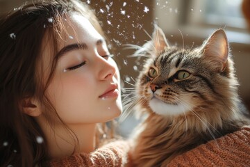 A person holding a fluffy cat. Generative AI