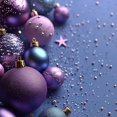 Fototapeta premium Decorative Christmas ornaments and stars arranged on a festive blue background