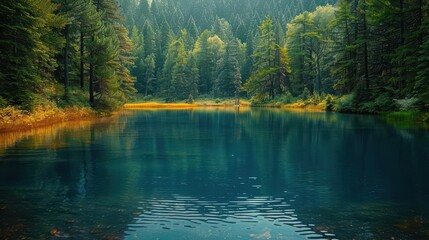 Naklejka premium Nature Landscape, vibrant colors, serene environment, wide shot, inviting