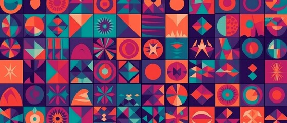 Fototapeta premium Retro Geometric Vector Flat Design Wallpaper Background - Seamless Pattern for Web and Print 