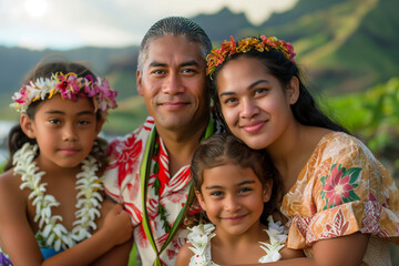 A family of four, two girls and two boys, are posing for a picture