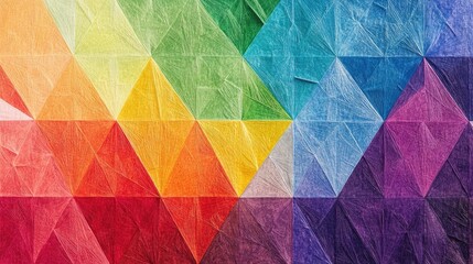 Colorful background with equilateral triangles outlined by rainbow threads, layered from edge to center and repeated to fill the entire surface