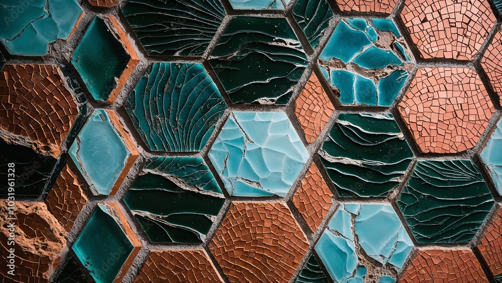 Sticker Close-up of a colorful hexagonal tile mosaic.