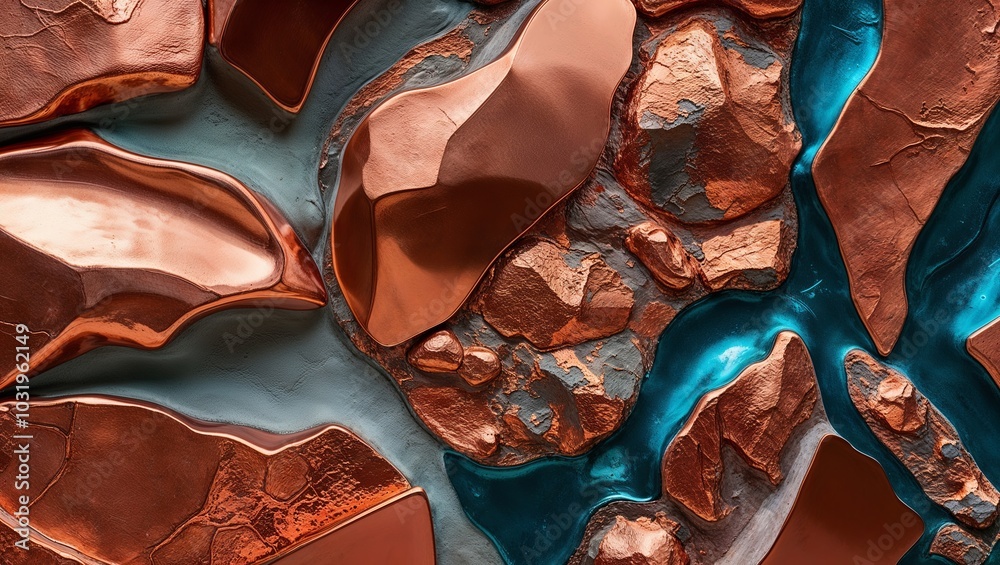 Wall mural Abstract copper and blue abstract art.