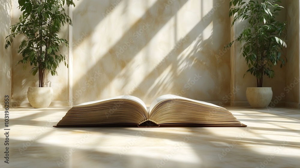 Poster detailed 3d rendering for world book day showcasing an open book on a minimalistic background with g