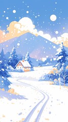 Fototapeta premium A flat style illustration depicting a snowy winter scene
