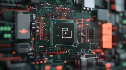 Fototapeta premium Intricate circuit board with interconnected electronic components and microchips