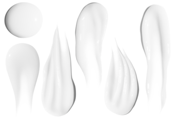 Variety of cosmetic cream smears on an empty background. Beauty care, skincare textures.