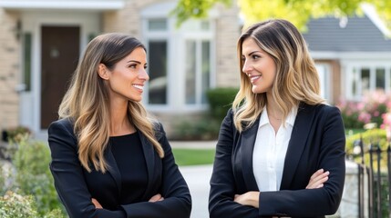 Obraz premium Women in real estate negotiating high-value property deals, leading the way in the competitive real estate market