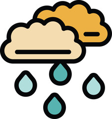 Simple color icon representing heavy rain falling from two clouds with a line, perfect for apps or websites