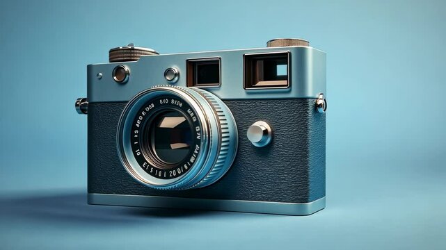 A vintage camera sits on a blue background, ready to capture memories