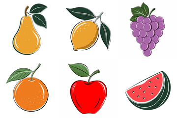 A set of fruit images, including apples, oranges, lemons, and grapes