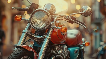 Fototapeta premium Vintage Motorcycle Rallies, vibrant colors, eclectic styles, outdoor setting, inviting