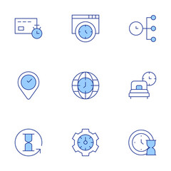 Time icons set. Line Duotone style, editable stroke. time, time management, time manager, time to sleep, timer, hourglass, place