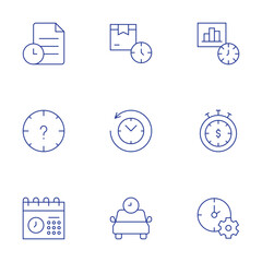 Time icons set. Thin Line style, editable stroke. lead time, return to the past, taxi, file, lose, schedule, time, time is money, time management