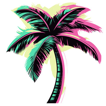 colorful vector palm tree 2d for exotic vacation pictures or t-shirts, generative AI