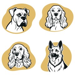 Four dogs with different breeds and expressions