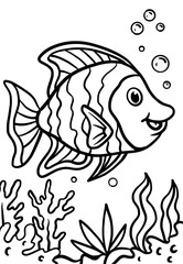 Coloring page outline of the ​​fish, vector illustration in cute line cartoon style suitable for kid