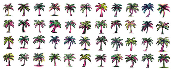 Fototapeta premium set of colorful vector 2d palm trees for exotic vacation pictures or for t-shirts