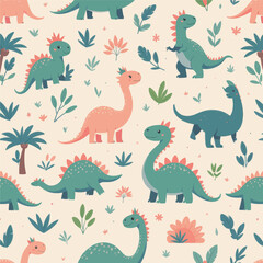 Cute Cartoon Dinosaur Seamless Pattern 
