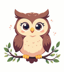 Fototapeta premium Cute Cartoon Owl on Branch 