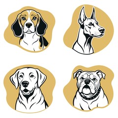 Four dogs with different breeds and expressions