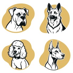 Four dogs with different breeds and expressions