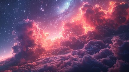 Fototapeta premium A breathtaking cosmic landscape showcasing vibrant nebula clouds in deep space during twilight hours. Generative AI