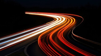 Mesmerizing Light Trails on a Winding Road in the Dark