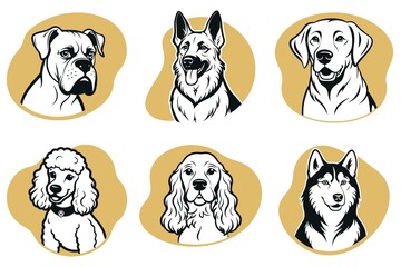 A set of dog illustrations with a variety of breeds including a poodle