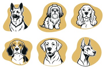 Fototapeta premium A set of dog illustrations with a variety of breeds
