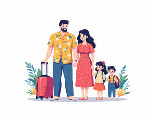 Fototapeta premium Family with Luggage and Plants Illustration 