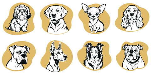 Fototapeta premium A set of dog illustrations with a variety of breeds