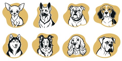 A collection of dog breeds, including a chihuahua, a bulldog, a beagle