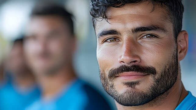 Mustached Man Participating in a Sports Event to Promote Men s Health Awareness and Well Being  The Athlete Demonstrates Dedication Fitness and Determination While Engaging in the Charity Campaign