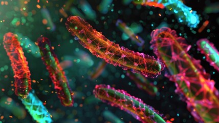 Fototapeta premium Colorful digital representation of bacteria cells in abstract artistic composition
